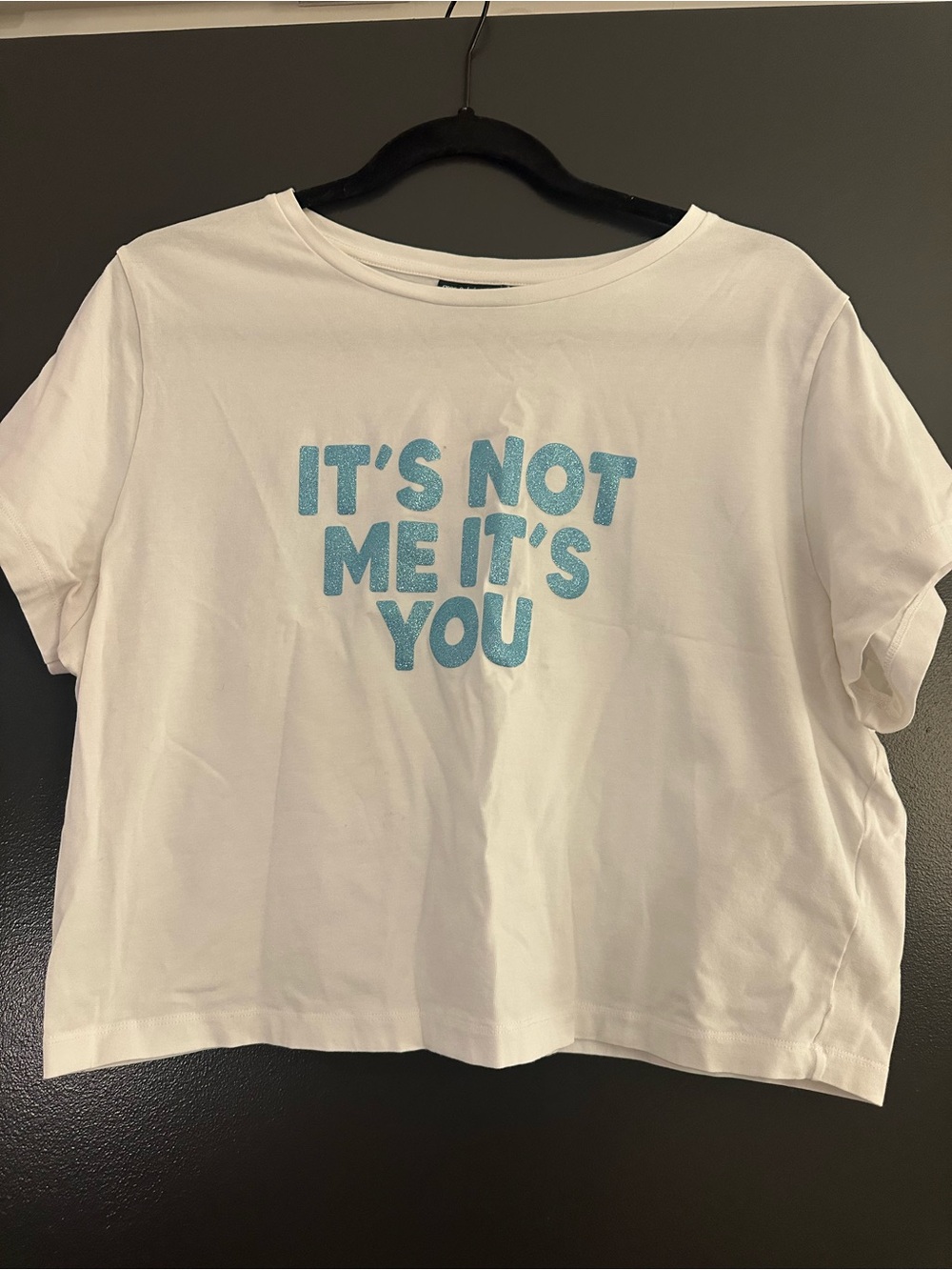 ASOS White Short Sleeve Tee with Light Blue Glitter Slogan